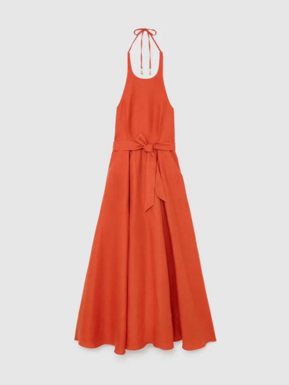 Reiss Coral Orange Terracotta Paules 100% Linen Open-Back Maxi Dress NWOT - Picture 3 of 9